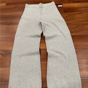 GAP Ribbed Knit Lounge Pants L Petite Gray Wide Leg Soft Cozy Stretch
